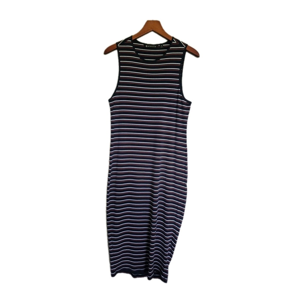 Athleta Sunstream Striped Ribbed Knit Sleeveless Tank Midi Dress Size M
